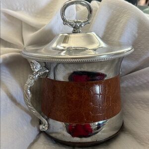 Rare Vintage Mermaid and faux crocodile leather ice bucket barware.